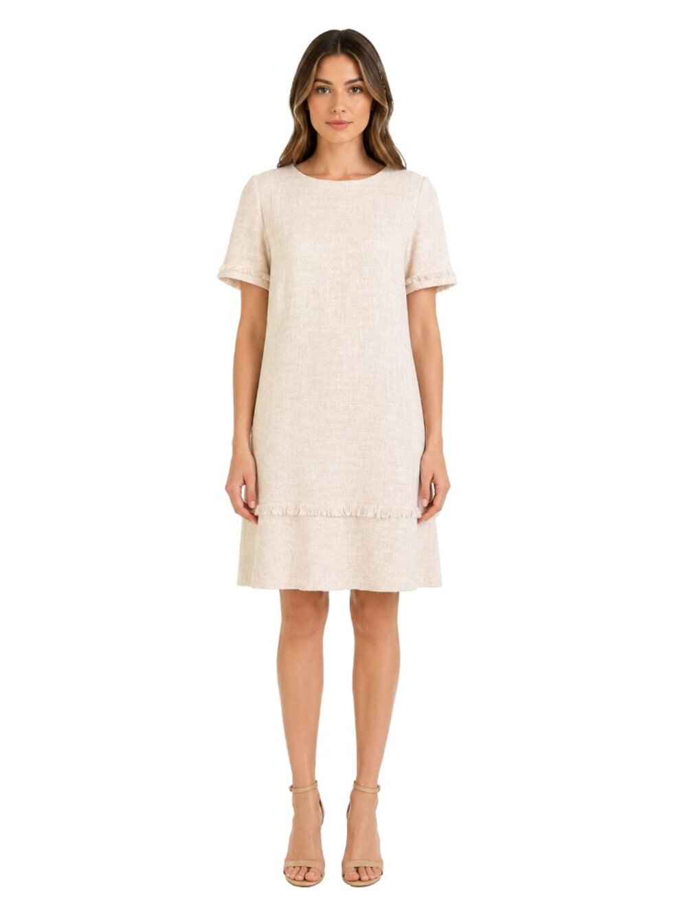 Preston & York Tweed Dress 16 Ivory Fringe Shift Classic Preppy Chic